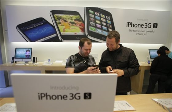 Customers look over the new Apple iPhone 3G S at the Apple store in San Francisco. It's been three years, an eternity for gadgets, since Apple Inc. unveiled the iPhone, and by now other phones do some things better.